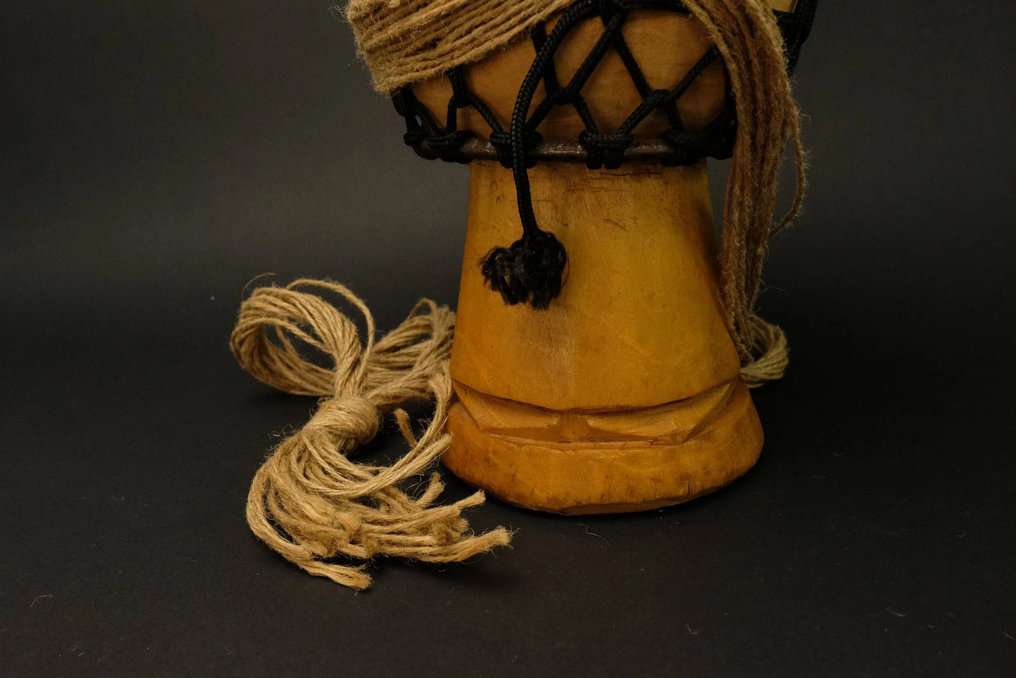 Japanese traditional Musical Djembe Wood Drum:Red waist strap in mint condition