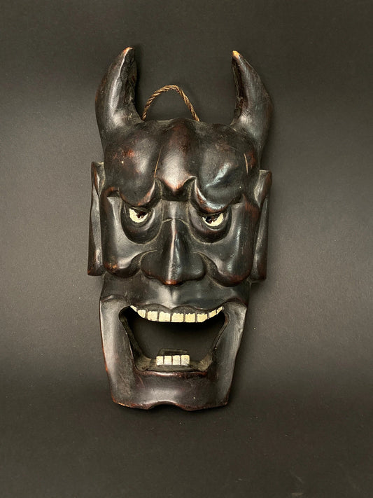 Mask oni Wood Devil Mask TENGU demon Hannya, Japaese Hand Crafted Wood, Hanging Wall Decor