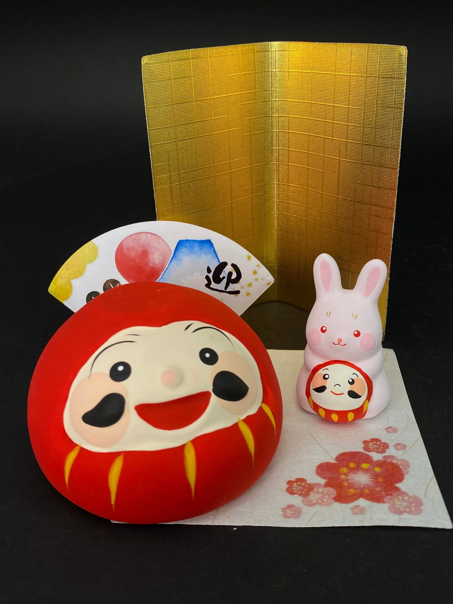 Japanese Zodiac Rabbit Ornament, New Year, Rabbit, Bodhidharma Ceramic Ornament, Lucky Figurine, Gift idea