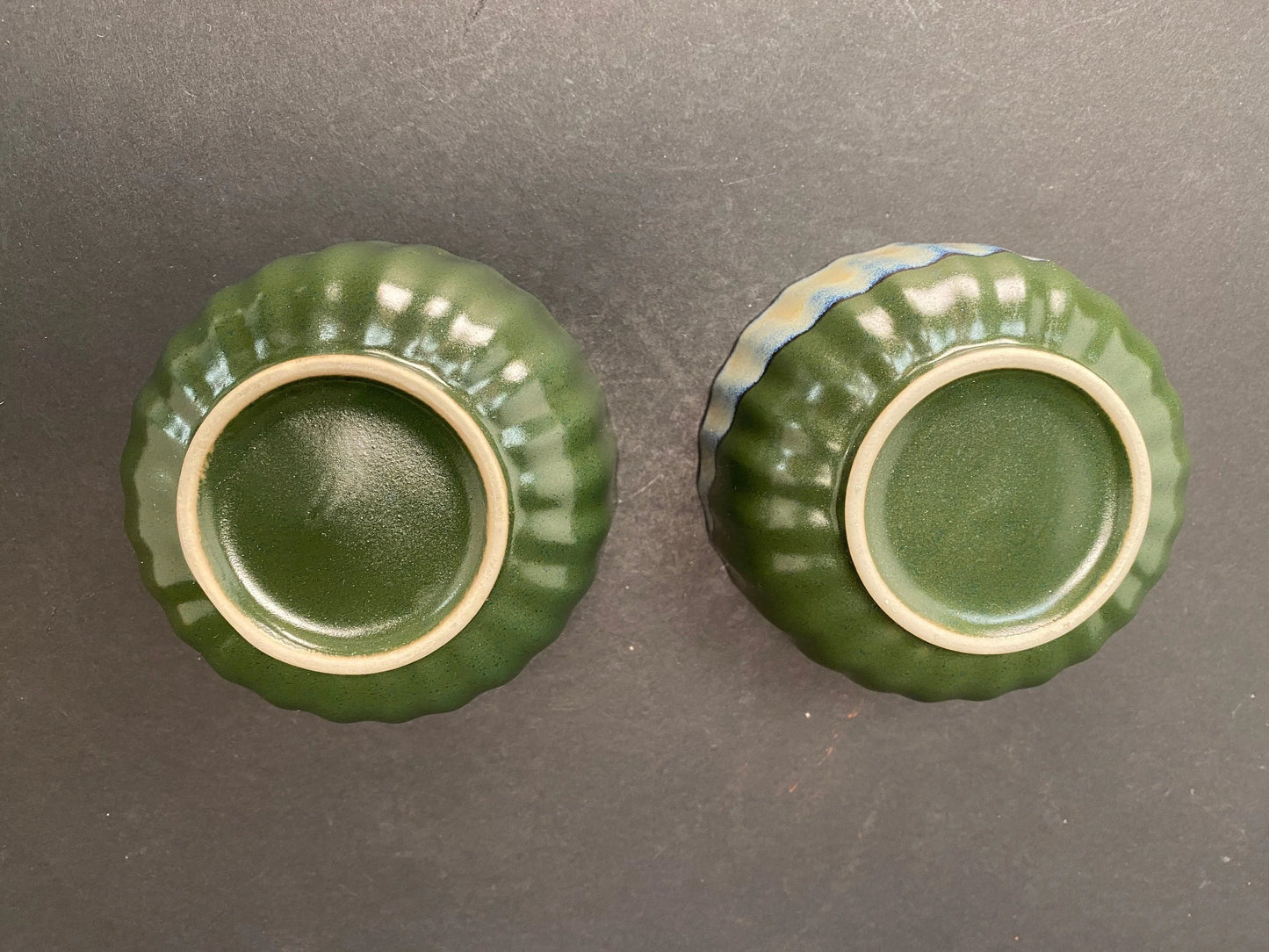 Japanese Green Pair of Bowls with gift box, low profile, OPEN BOX