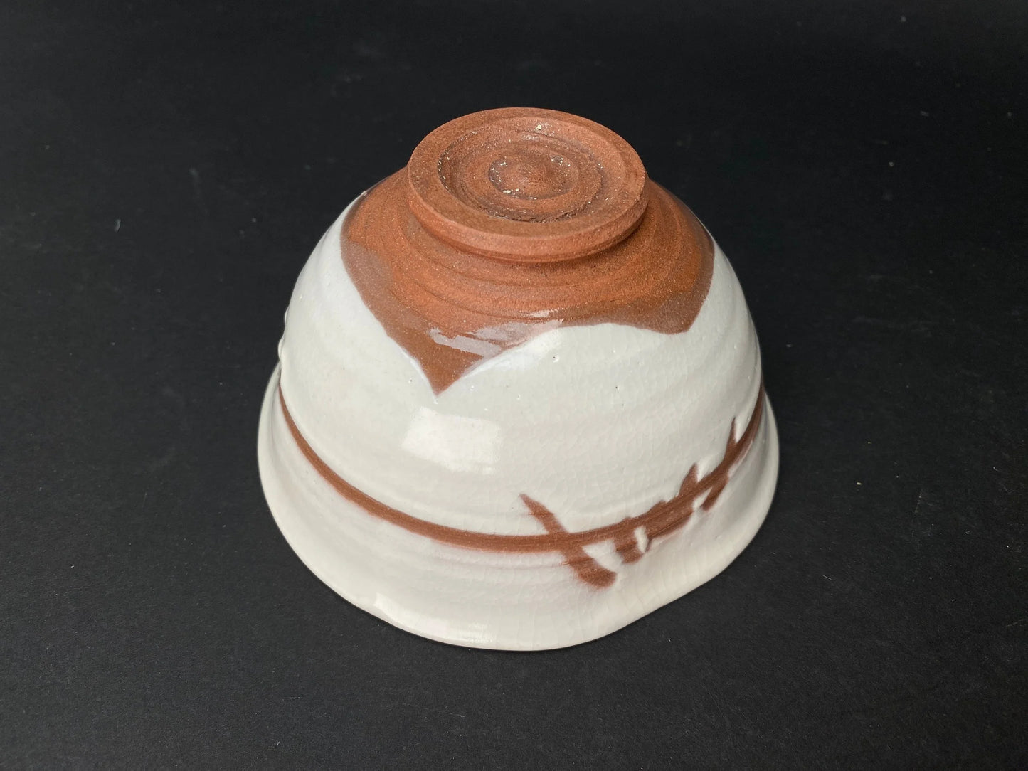 Japanese Tea Bowl Signed, Beige Chawan with freestyle design, Made in Japan