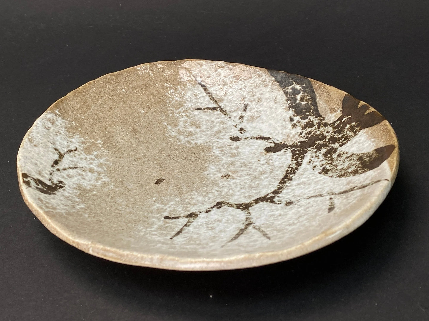 Japanese Art Dish signed, Buemon Big Plate Trinket 7.5” , tree pattern design, OPEN BOX
