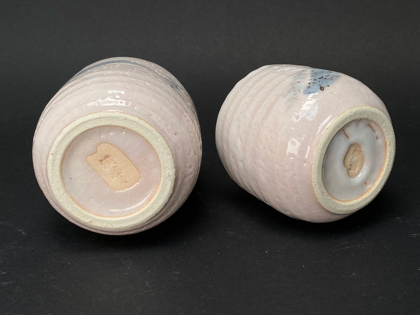 Shino ware PAIR of Tea Cups by Keiho, Mino yaki pinky Yunomi in gift box, Made in Japan