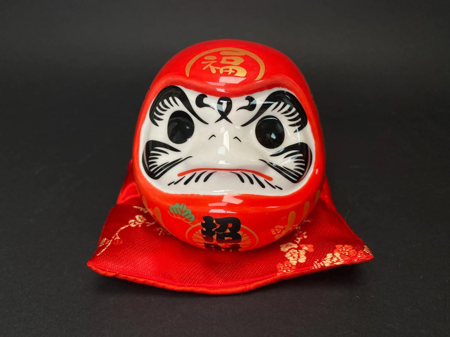 Red Daruma Doll Money Bank with Cushion, NEW Good Fortune Ornament Ceramic Coin Jar, New Year Gift, Zen Home Office Decor