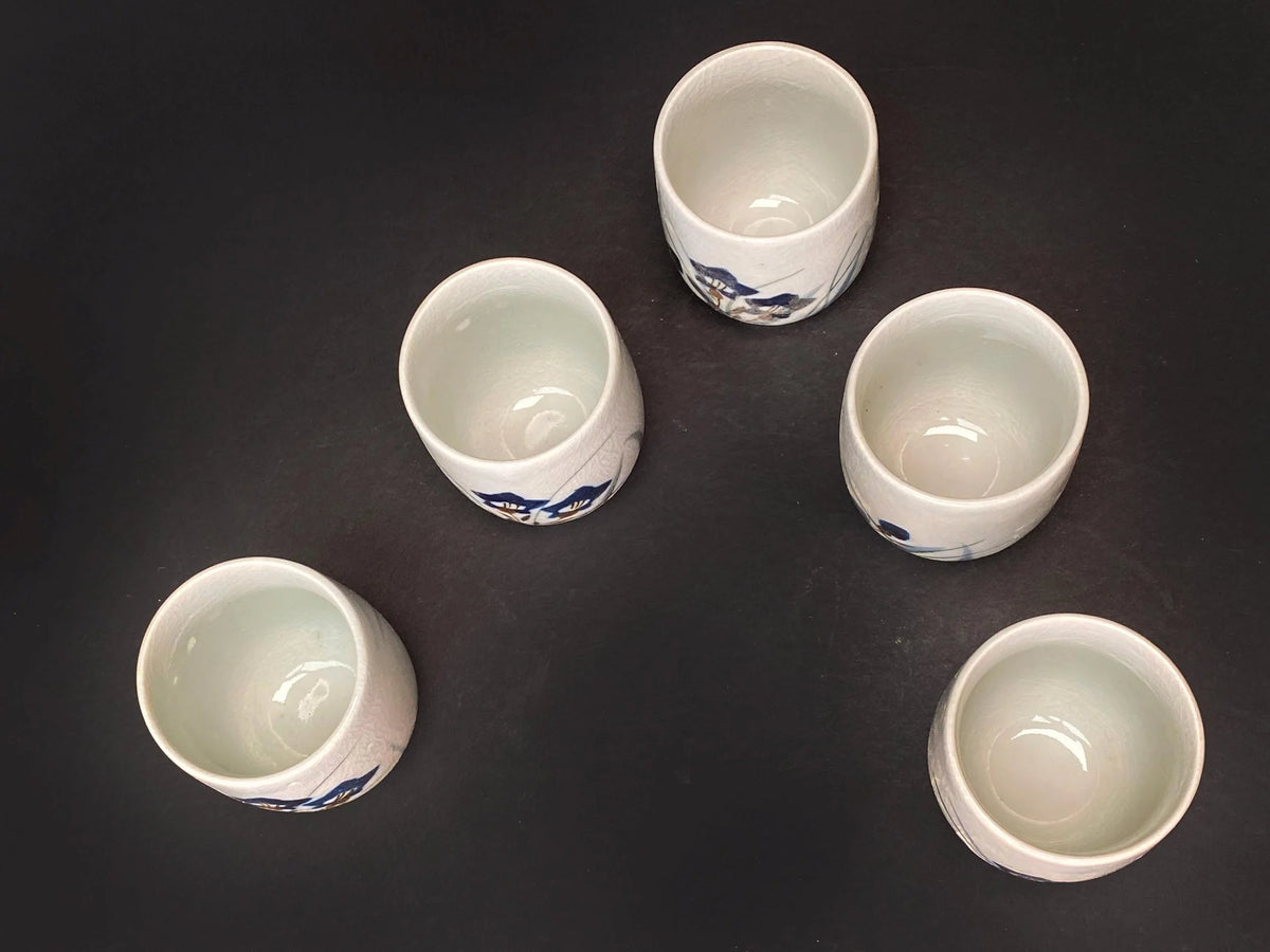 Kikyo Crackle Glaze Yunomi Teacup Set Of 5