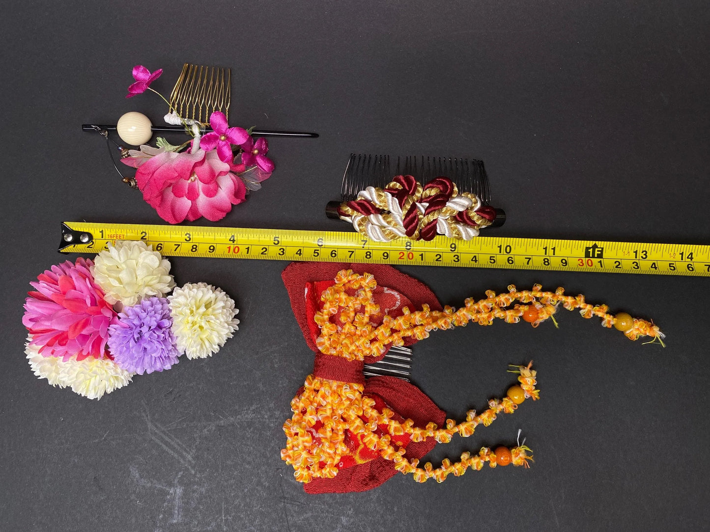 Japanese Kanzashi Hair Ornaments for Kimono Yukata 4 Styles: Floral Clips, Bows, and Braided Combs, Cosplay & Formal Wear Accessory