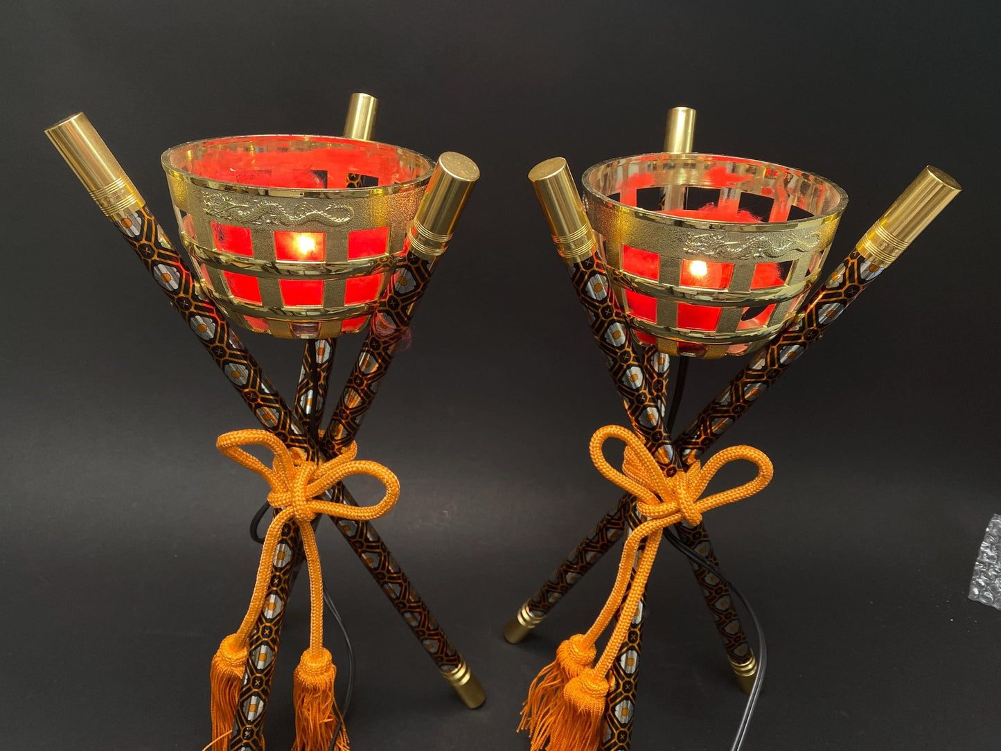 Japanese Kagaribi Toro Bonfire Lantern Pair, Hina Doll Electric Lamps Set Lighting Pair, Original box, Festival Display