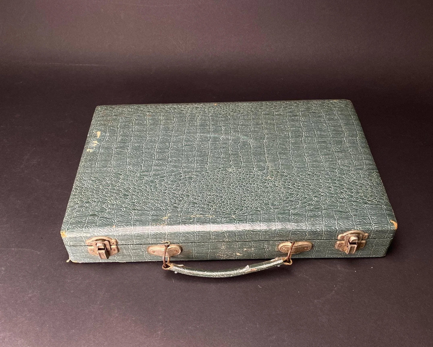 Antique Japanese Mah Jong Bamboo Back Tile Set with Wooden Case Tile, dealing game Vintage, blue portable case
