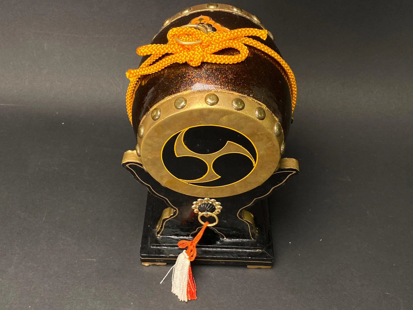 Japanese Samurai Daiko traditional Drum for Hinamatsuri Dolls, Replica Figurine, Taiko Makie, Vintage Samurai Taiko Drum with original box