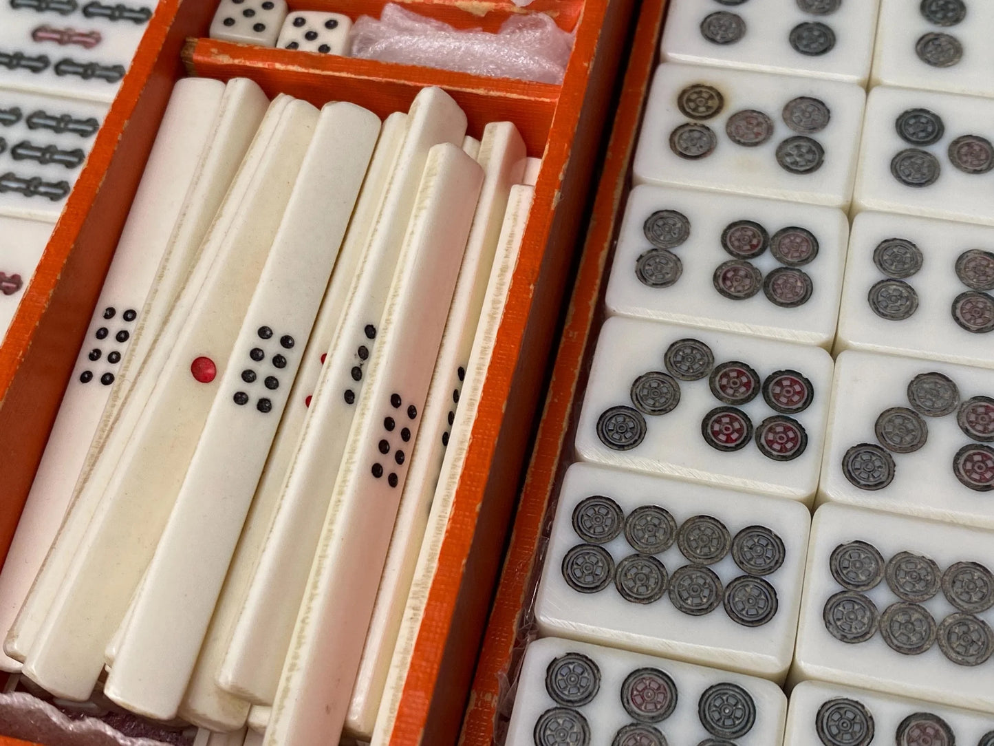 Vintage Japanese Mahjong Set Bamboo Back Tiles