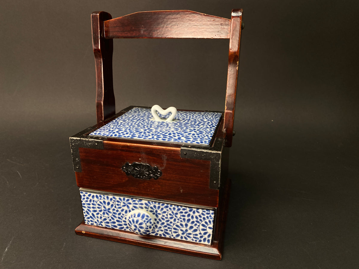 Japanese Porcelain Wood Handled Container