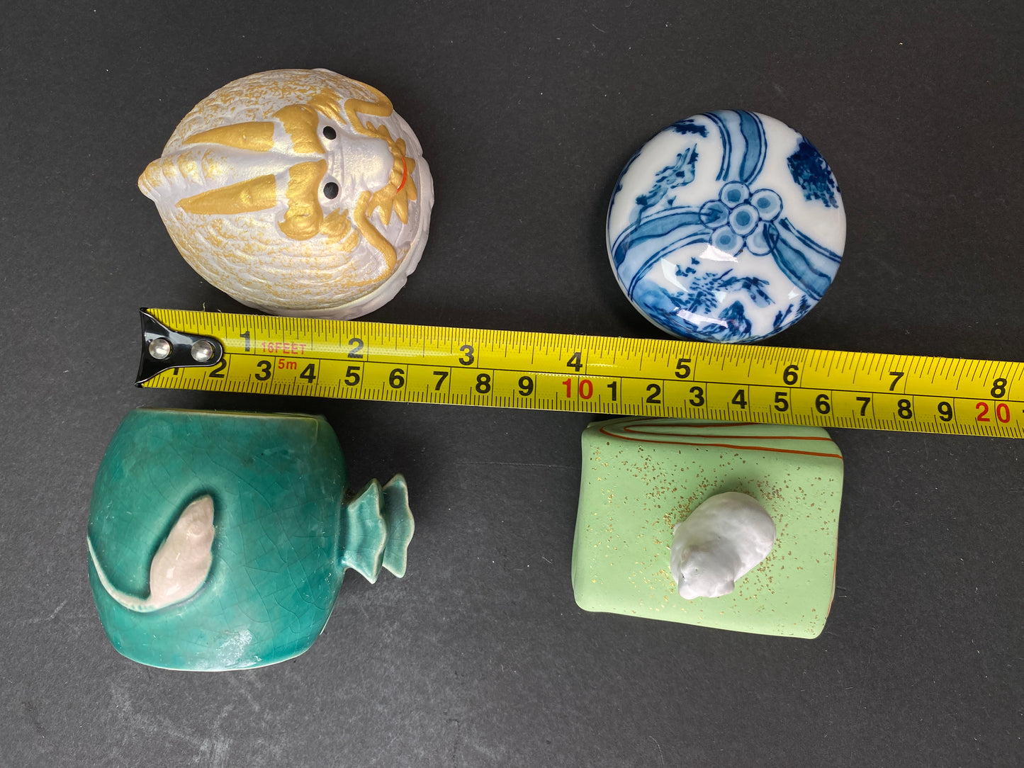 Vintage Japanese Kogo Box, Rare Japanese Tea Ceremony Incense Container, Handcrafted Ceramic Kogo Lot, Eto Zodiac Sign Dragon Sheep Rat