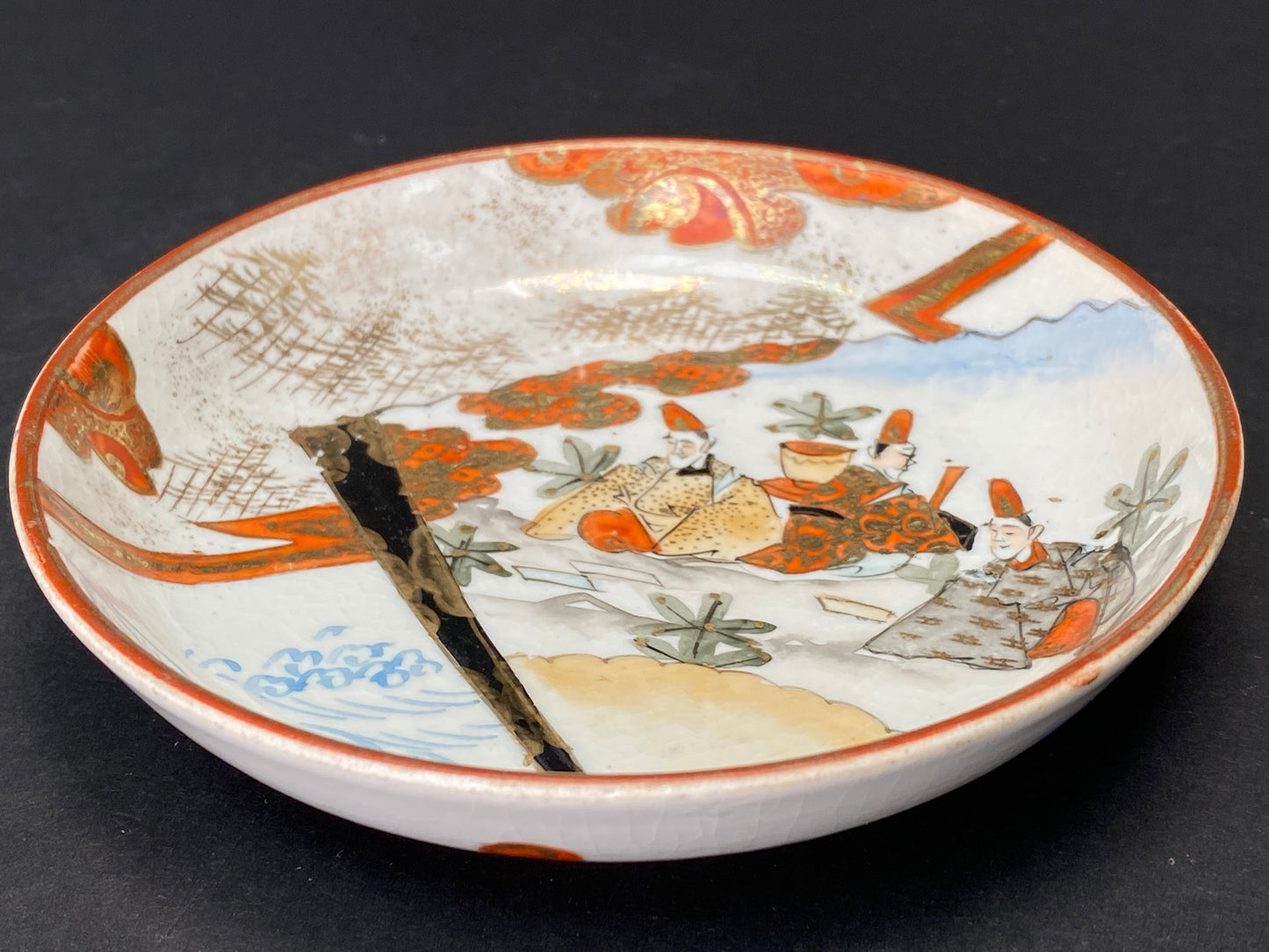 Antique Kutani Ware Plates Meiji Period: Japanese Porcelain Hand Painted Sauce Dish with Gilt Accents