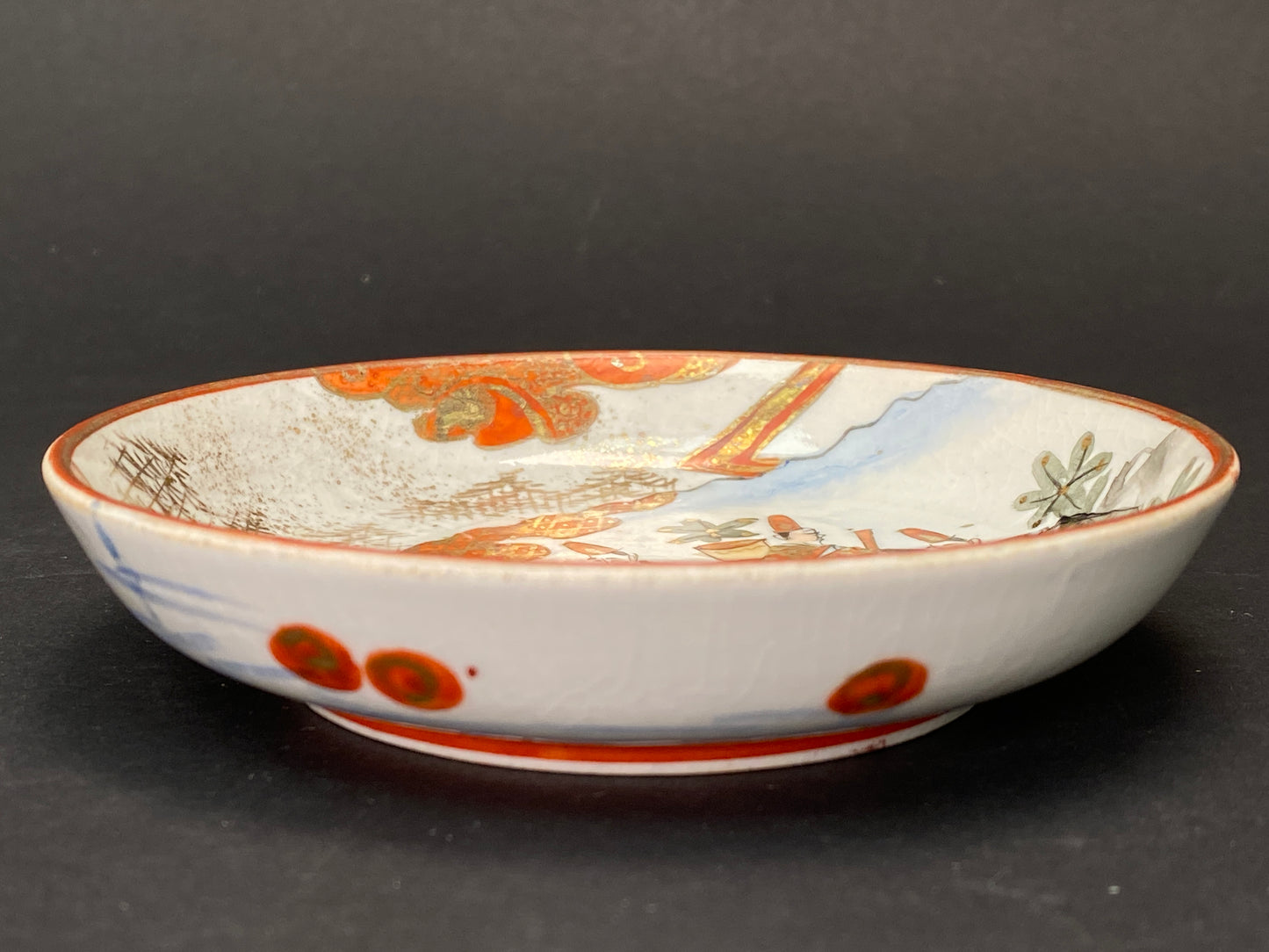 Antique Kutani Ware Plates Meiji Period: Japanese Porcelain Hand Painted Sauce Dish with Gilt Accents