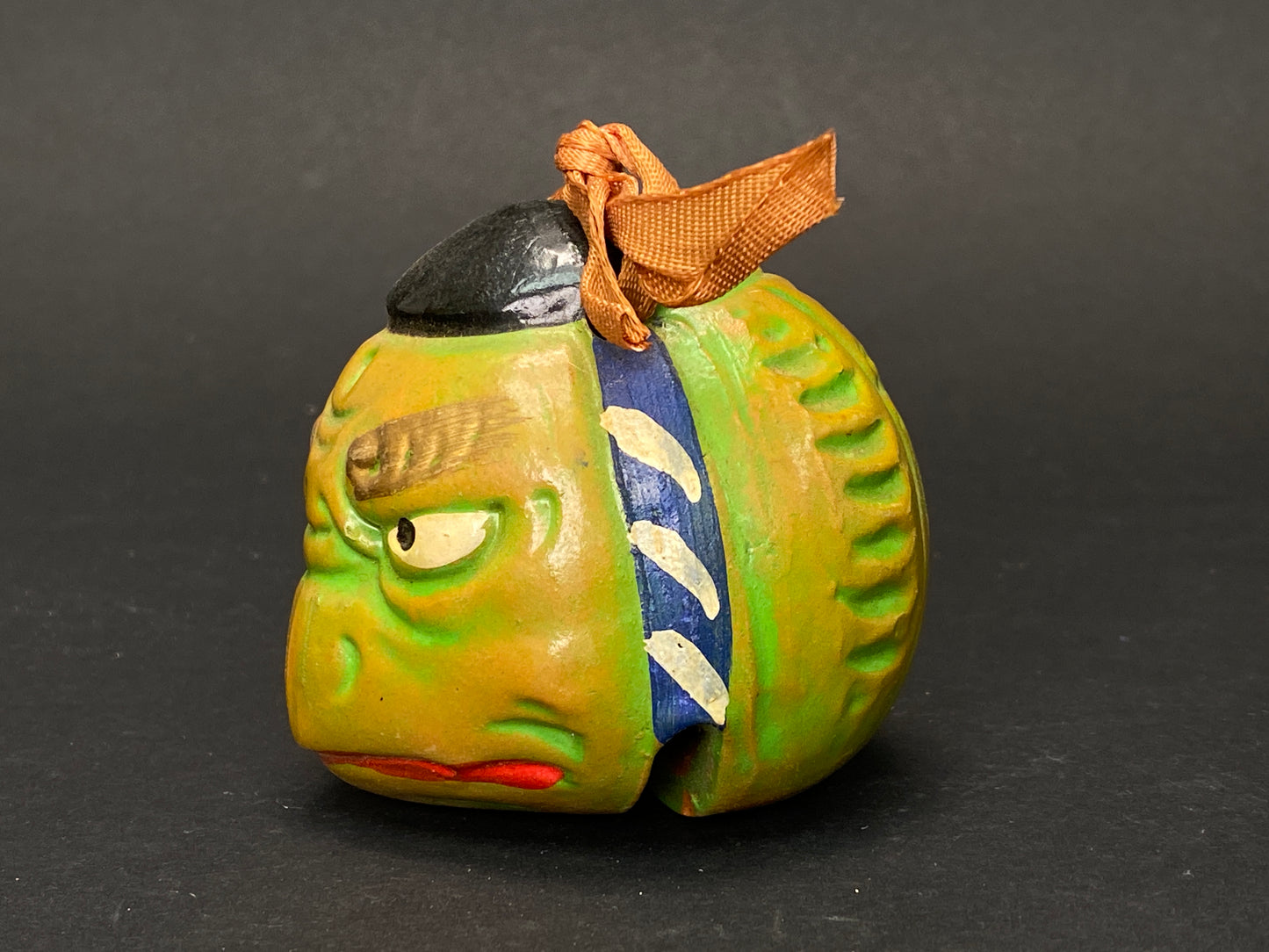 Set of 7 Vintage Japanese Clay Bells: Zodiac Animals Lucky Cat Daruma and Folk Masks, Rustic Mingei Pottery Dorei Collection, Wabi Sabi