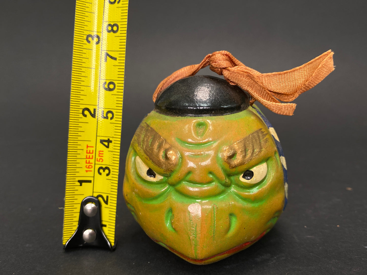 Set of 7 Vintage Japanese Clay Bells: Zodiac Animals Lucky Cat Daruma and Folk Masks, Rustic Mingei Pottery Dorei Collection, Wabi Sabi