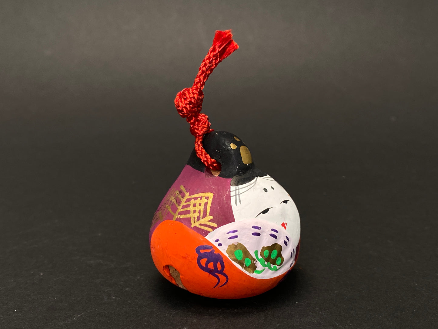 Set of 7 Vintage Japanese Clay Bells: Zodiac Animals Lucky Cat Daruma and Folk Masks, Rustic Mingei Pottery Dorei Collection, Wabi Sabi