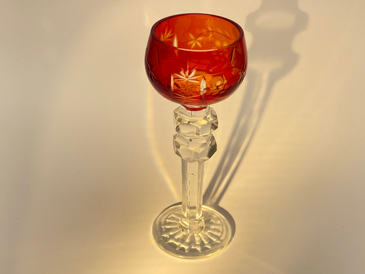 Japanese Edo Kiriko Crystal Goblets, Vintage Hand Cut to Clear Crystal Wine Glasses, Harlequin Set, Colored Overlay