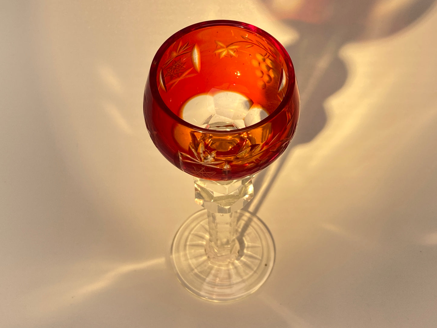 Japanese Edo Kiriko Crystal Goblets, Vintage Hand Cut to Clear Crystal Wine Glasses, Harlequin Set, Colored Overlay