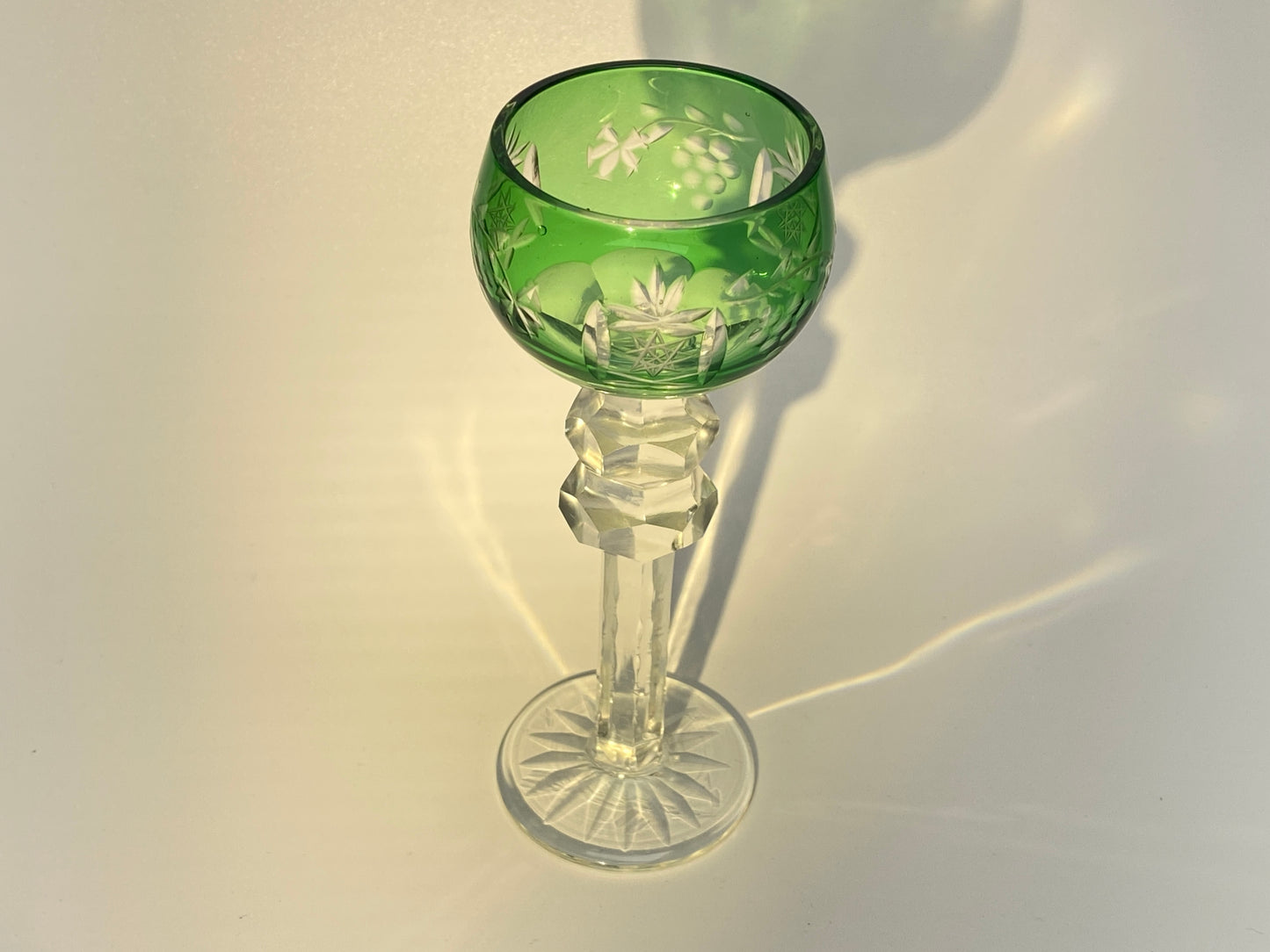 Japanese Edo Kiriko Crystal Goblets, Vintage Hand Cut to Clear Crystal Wine Glasses, Harlequin Set, Colored Overlay