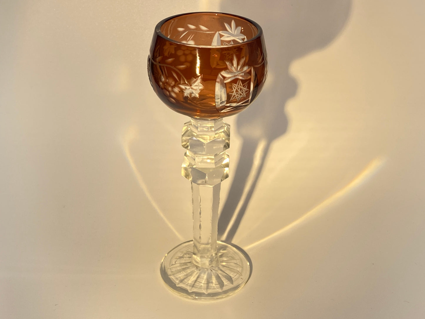 Japanese Edo Kiriko Crystal Goblets, Vintage Hand Cut to Clear Crystal Wine Glasses, Harlequin Set, Colored Overlay