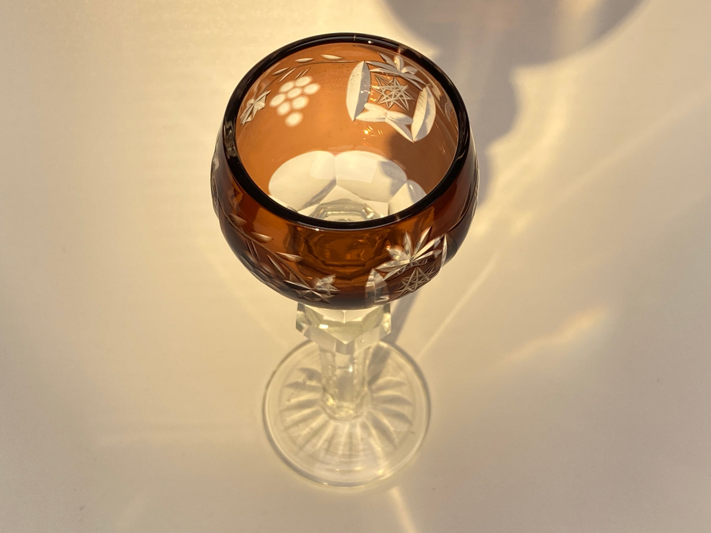 Japanese Edo Kiriko Crystal Goblets, Vintage Hand Cut to Clear Crystal Wine Glasses, Harlequin Set, Colored Overlay
