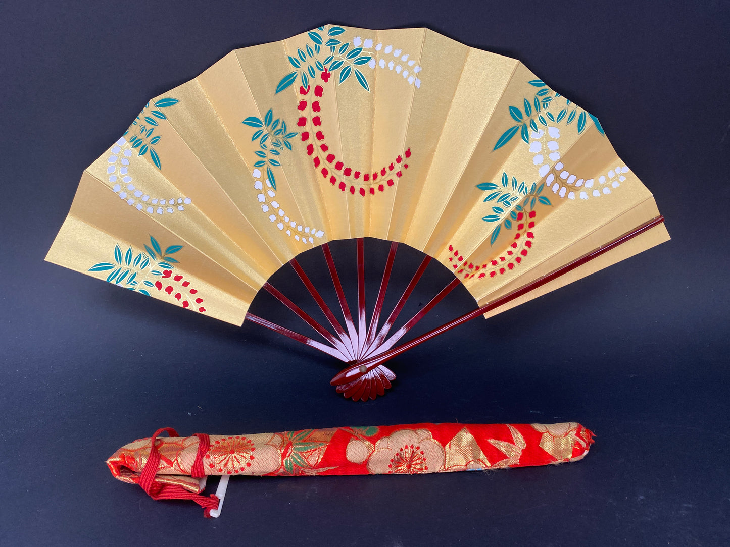 Vintage Japanese Mai Ogi Sensu with Kimono Carry Bag