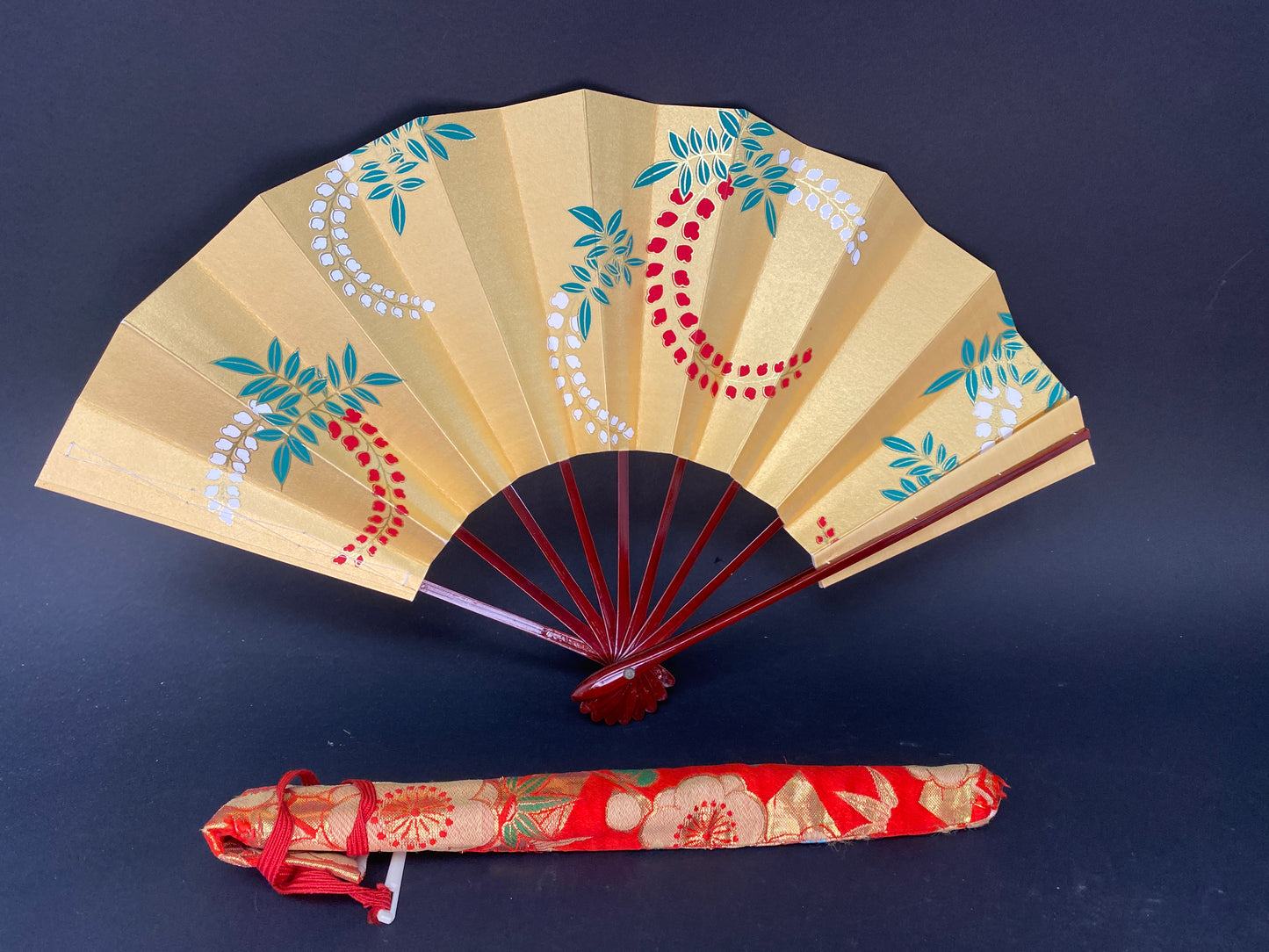Vintage Japanese Mai Ogi Sensu with Kimono Carry Bag