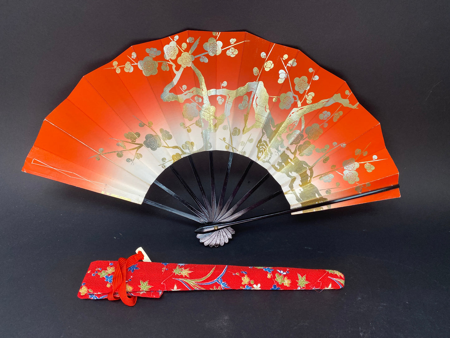 Vintage Japanese Mai Ogi Sensu with Kimono Carry Bag