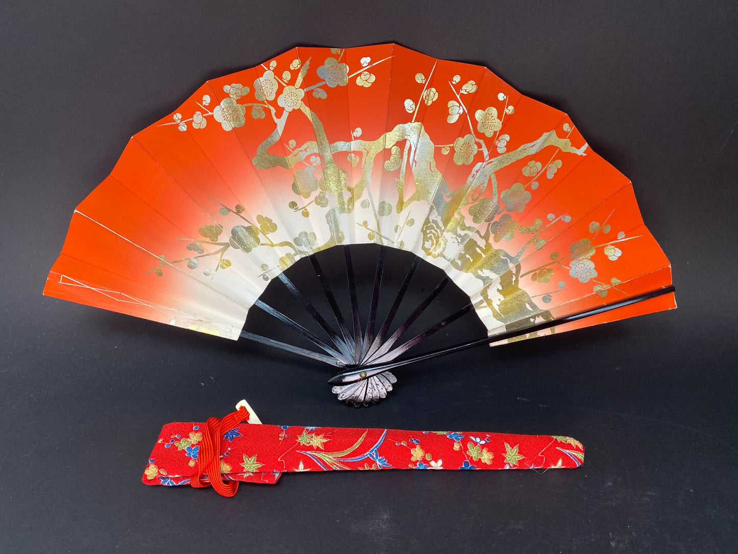 Vintage Japanese Mai Ogi Sensu with Kimono Carry Bag