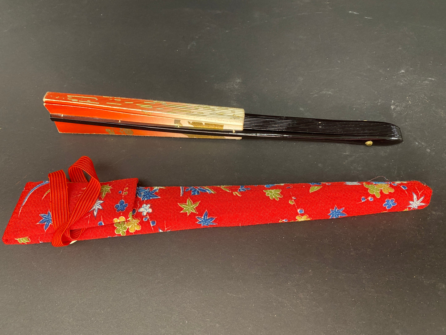Vintage Japanese Mai Ogi Sensu with Kimono Carry Bag