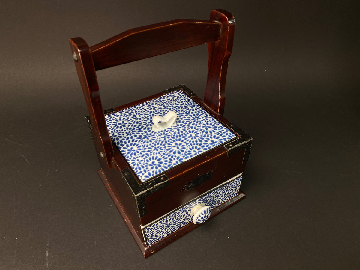 Japanese Porcelain Wood Handled Container