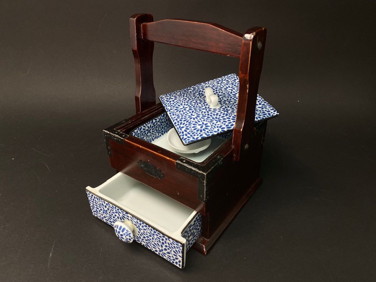 Japanese Porcelain Wood Handled Container