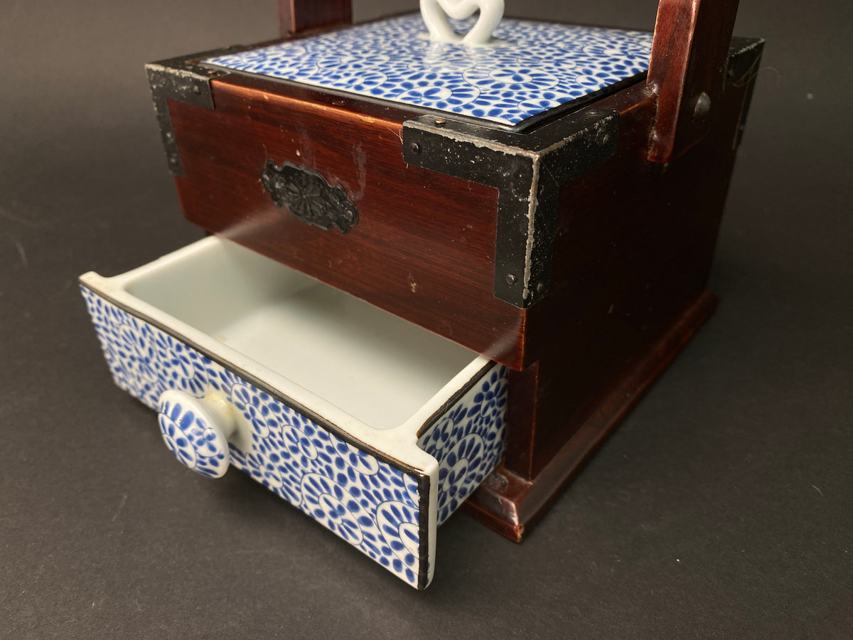 Japanese Porcelain Wood Handled Container