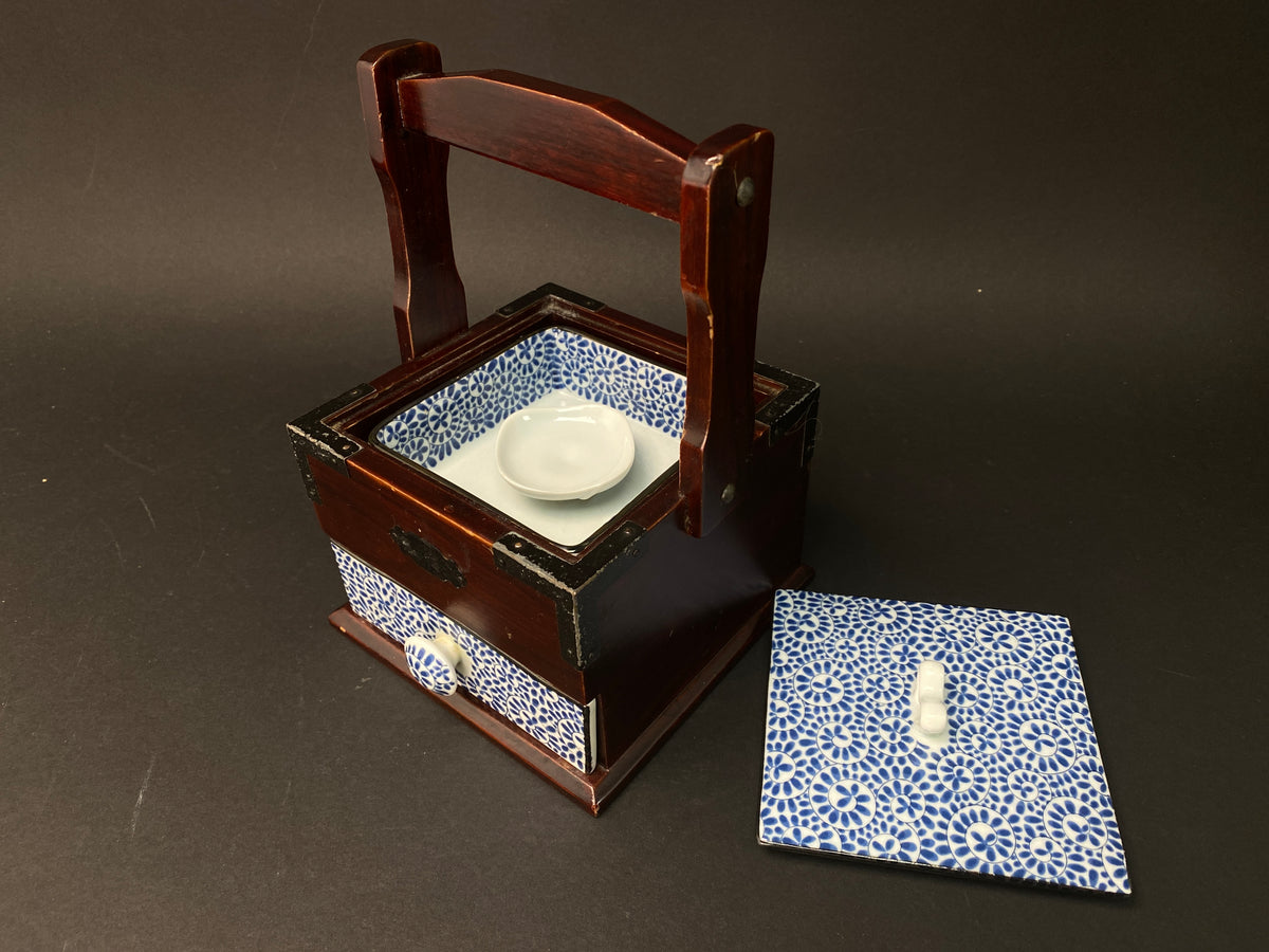 Japanese Porcelain Wood Handled Container