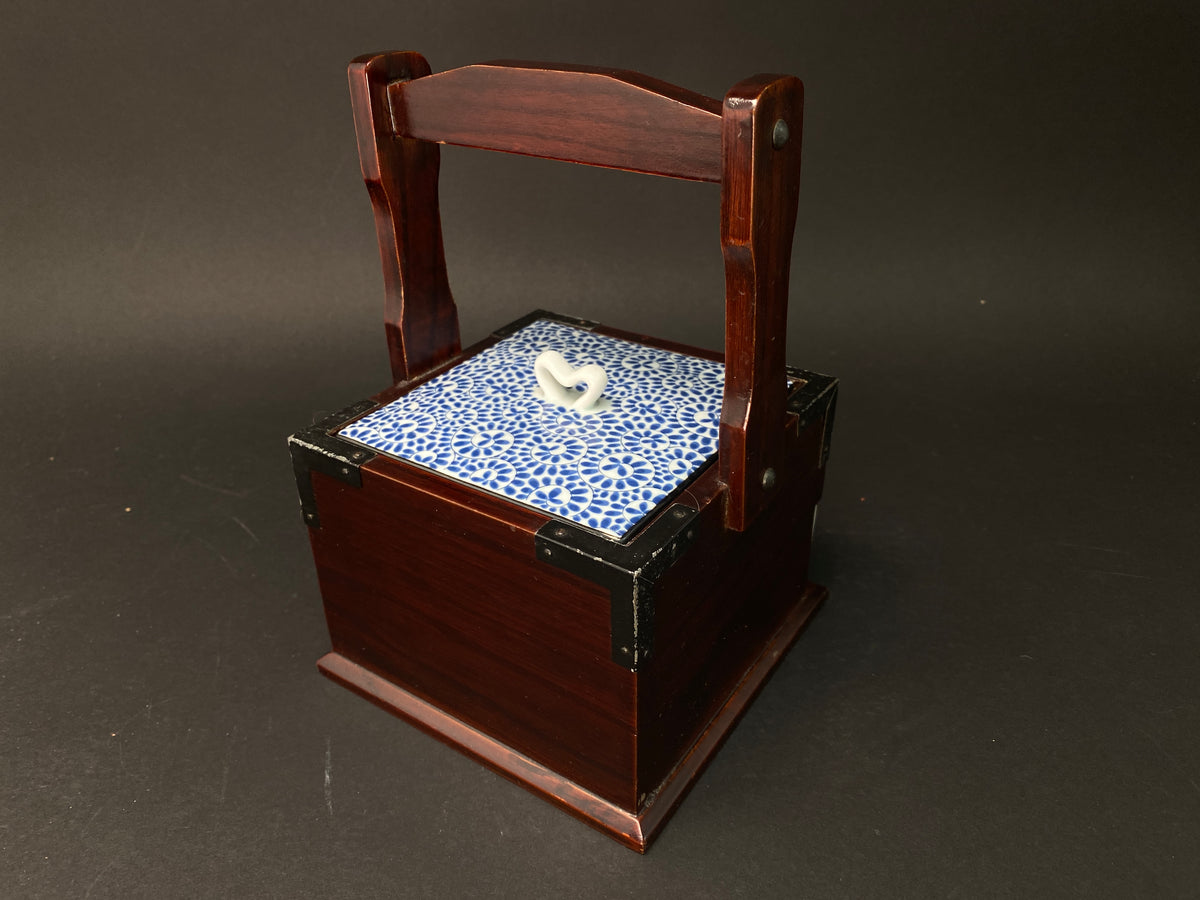 Japanese Porcelain Wood Handled Container