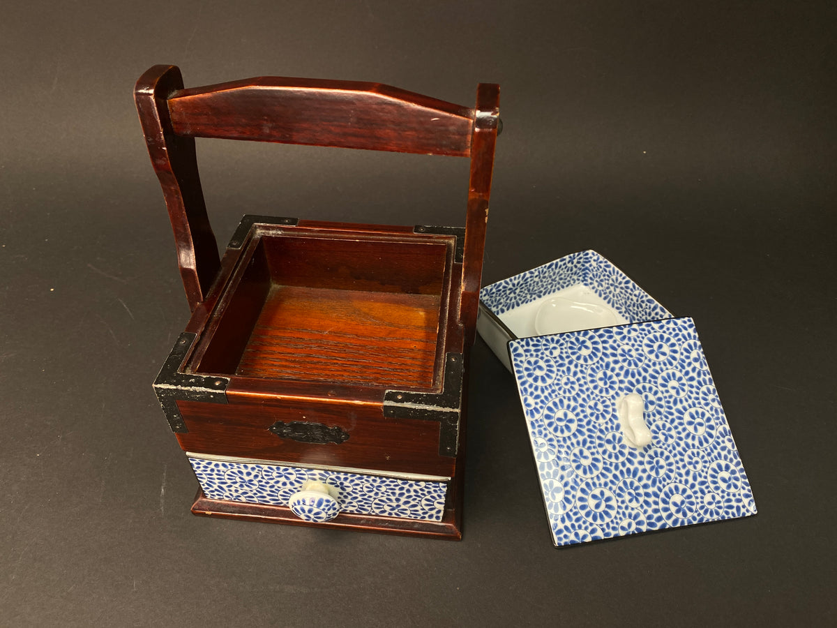 Japanese Porcelain Wood Handled Container