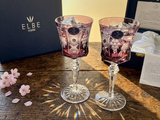 Elbe Crystal Goblet Pair Amethyst Hungarian