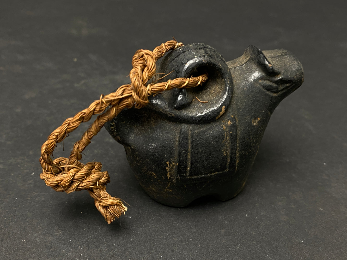 Japanese Clay Bell Vtg Dorei, Ceramic Doll, Iron hand Bell, Zodiac Animal, Ceramic Dorei, Holiday ornament