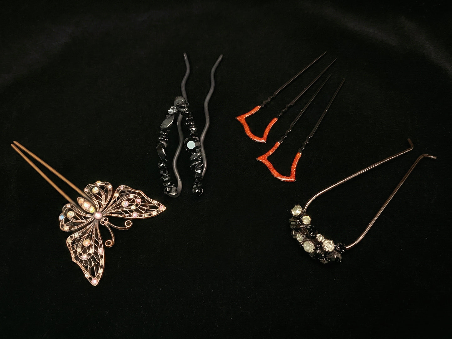 Japanese Kanzashi Kimono Hair Pins Ornaments 4 Styles: Butterfly, Beaded, Lacquer Rhinestone U Shaped Hair Forks  Kimono Accessory