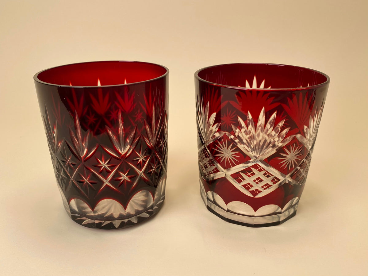 Red Kiriko Cut Glass Tumblers 2 Styles