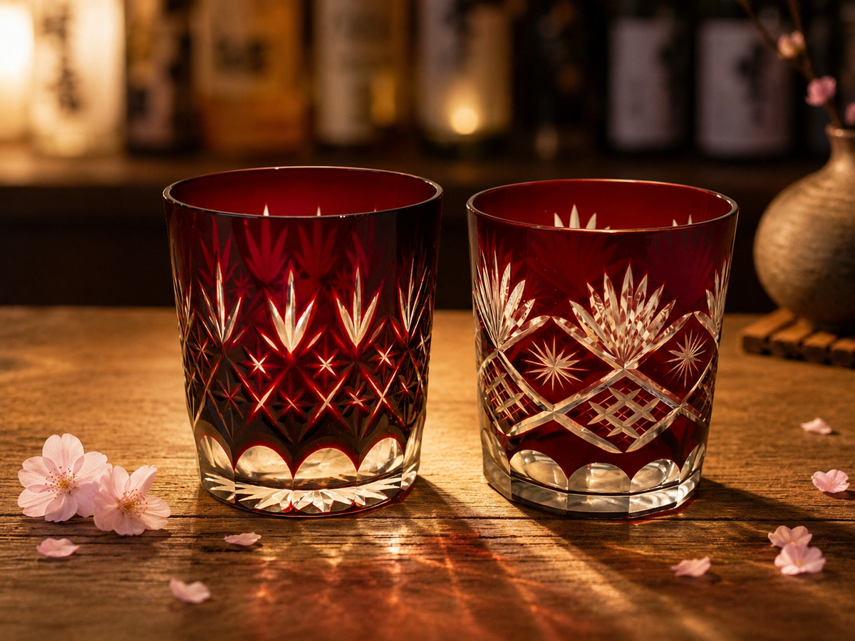 Red Kiriko Cut Glass Tumblers 2 Styles