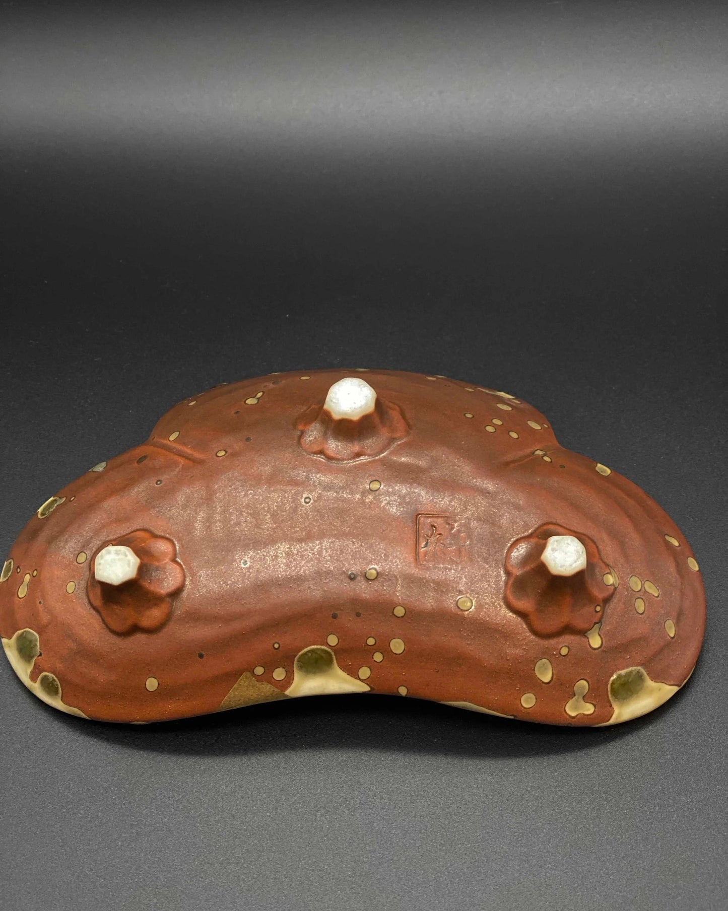 Japanese Gold uinique Plate Art Pottery, maker signed, leaf shape Dessert trinket, Leaf Pattern hand painted
