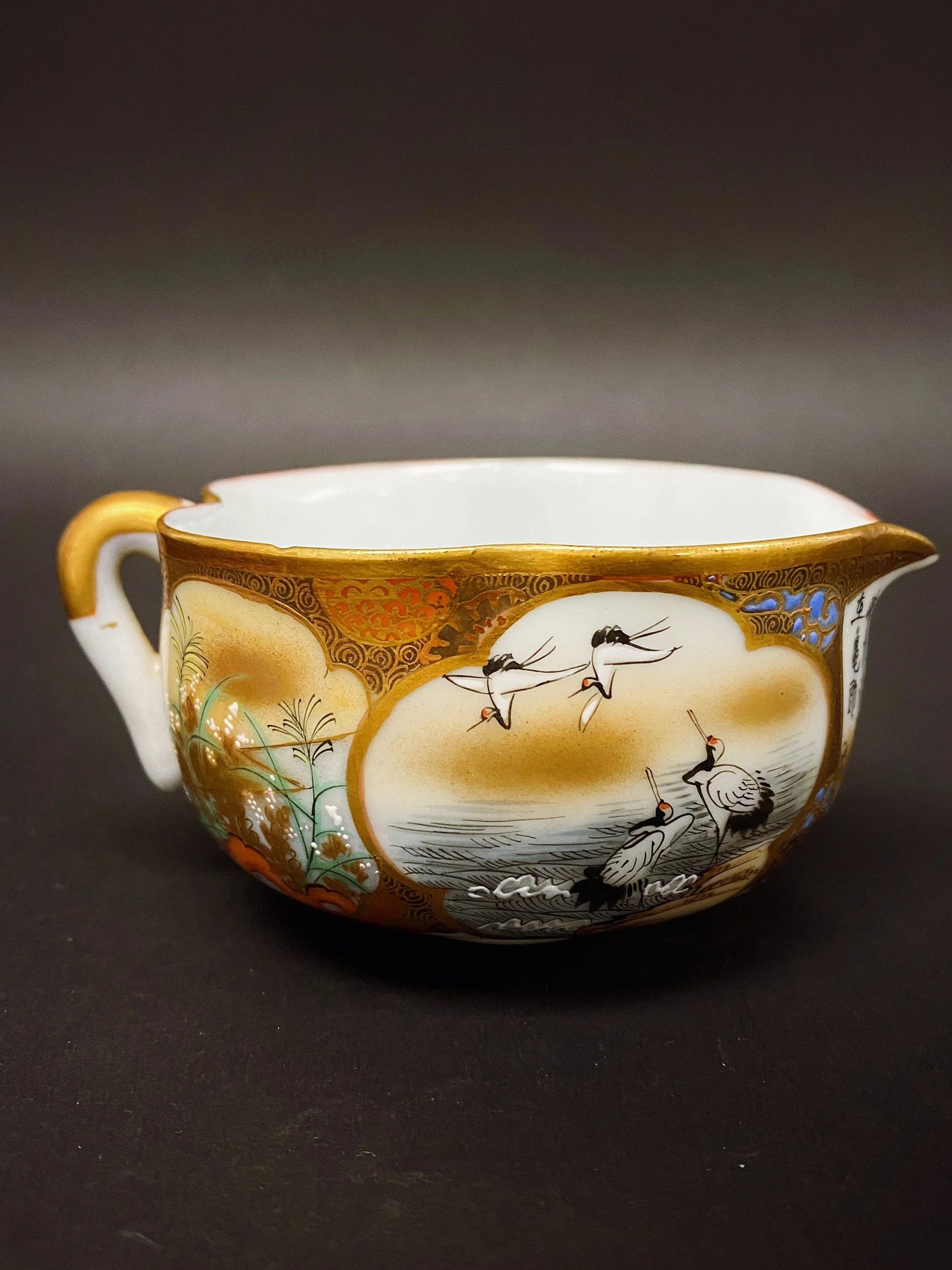 Antique Japanese Kutani Satsuma style Tea Geisha Sake Pourer, Collectible Kutani Porcelain Creamer, Fair Mug