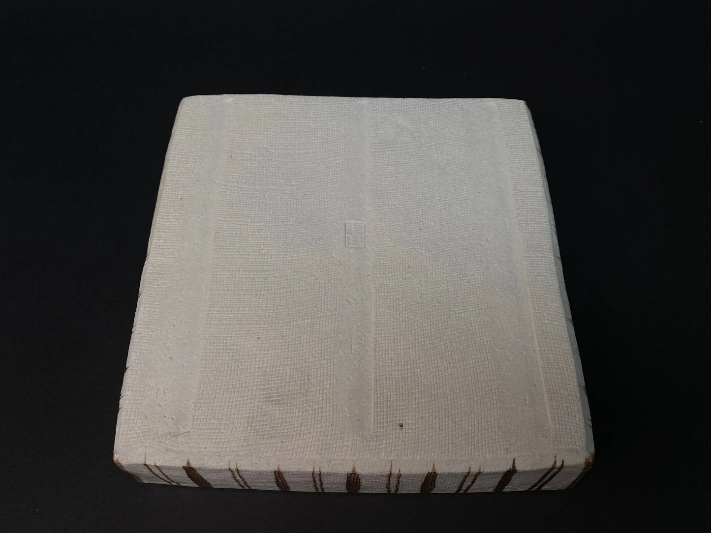 Oribe yaki ware Ceramic Square Dish, Japanese W7.25" Plate, Bowl by Tamura Ei sando, mountain landscape Design