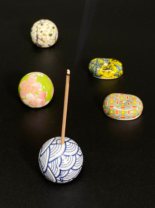 Japan Incense Stick Burner Holder Stand Ceramic with Ball, Cushion Shape