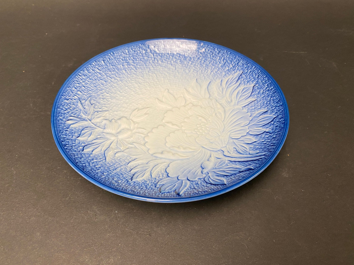 Arita Ware Embossed Peony Plate Blue and White
