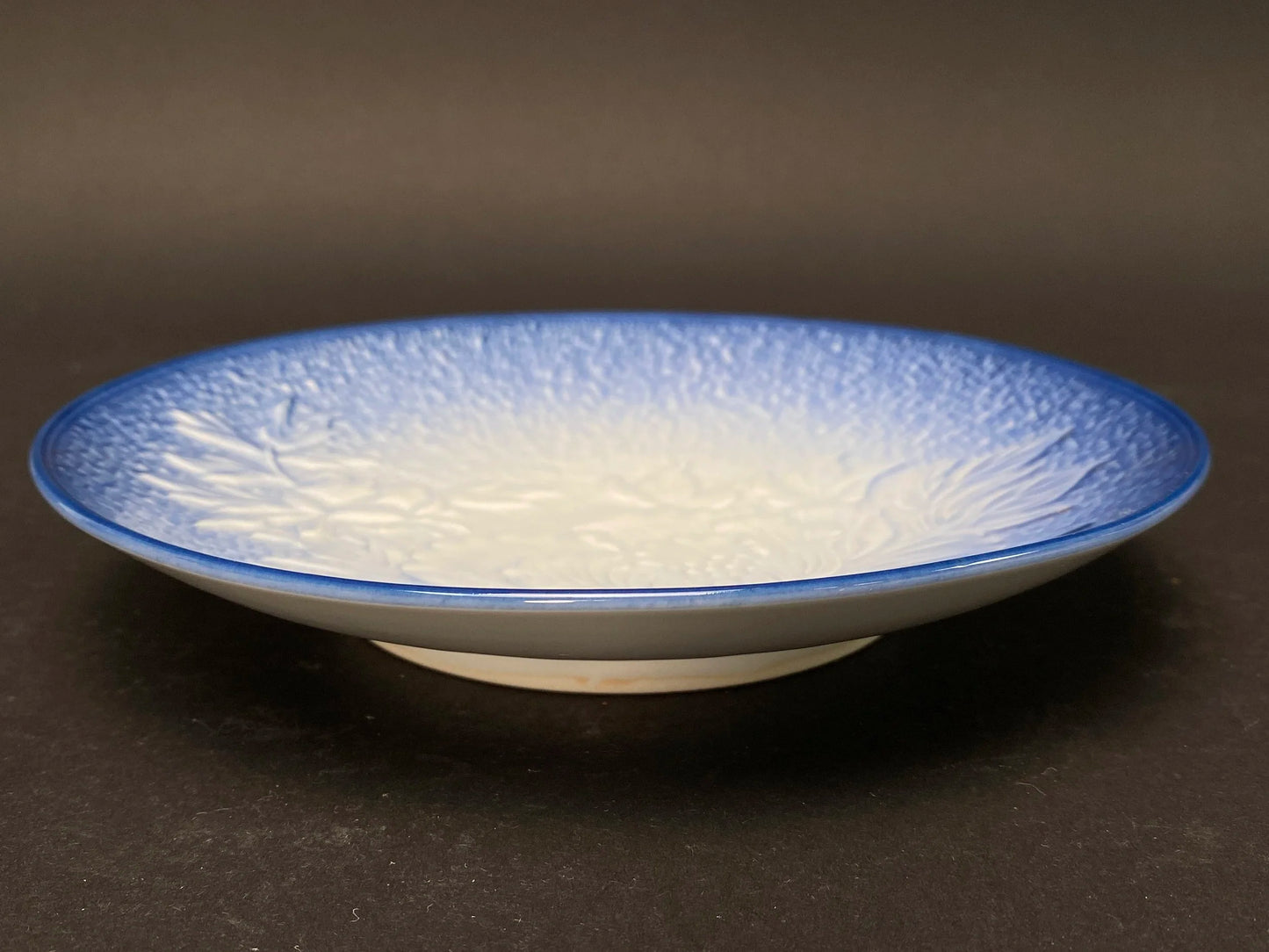 Arita Ware Embossed Peony Plate Blue and White
