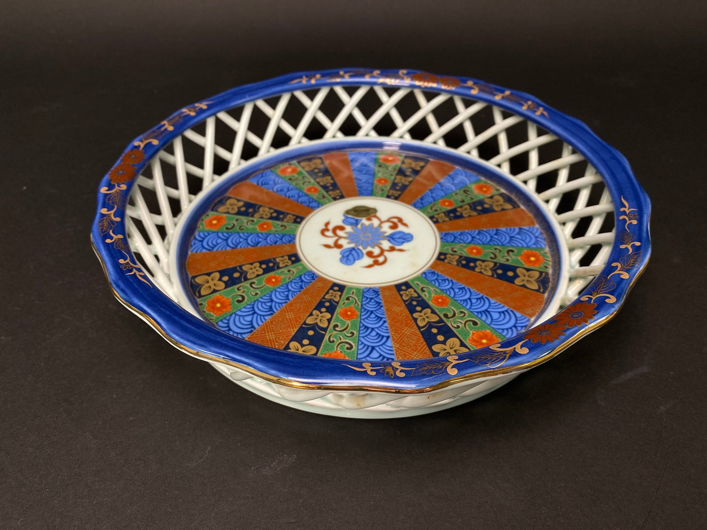 Arita yaki ware Plates Trinket by Nobuyama, W10", Japanese Confectionery Crafts Big Bowl Tableware