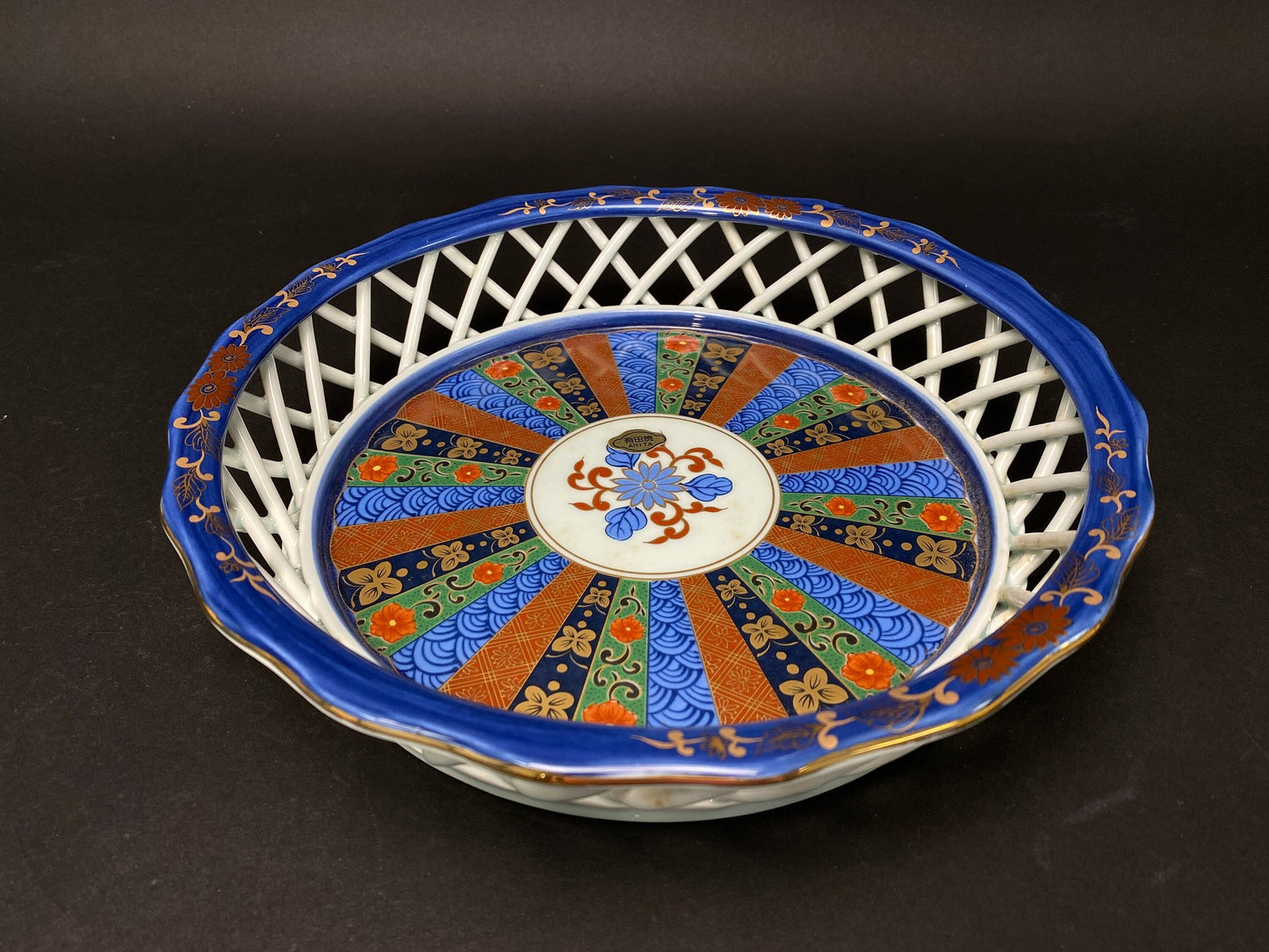 Arita yaki ware Plates Trinket by Nobuyama, W10", Japanese Confectionery Crafts Big Bowl Tableware